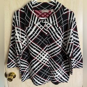 Kim Rogers Plaid Black White Ted PLAID Swing Knit Jacket Sz Large